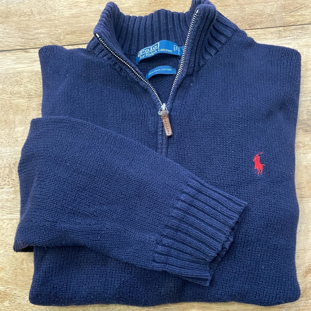 Polo by Ralph Lauren Men’s XL Navy 1/4 Zip 100% Pima Cotton Pullover‎ Sweater
